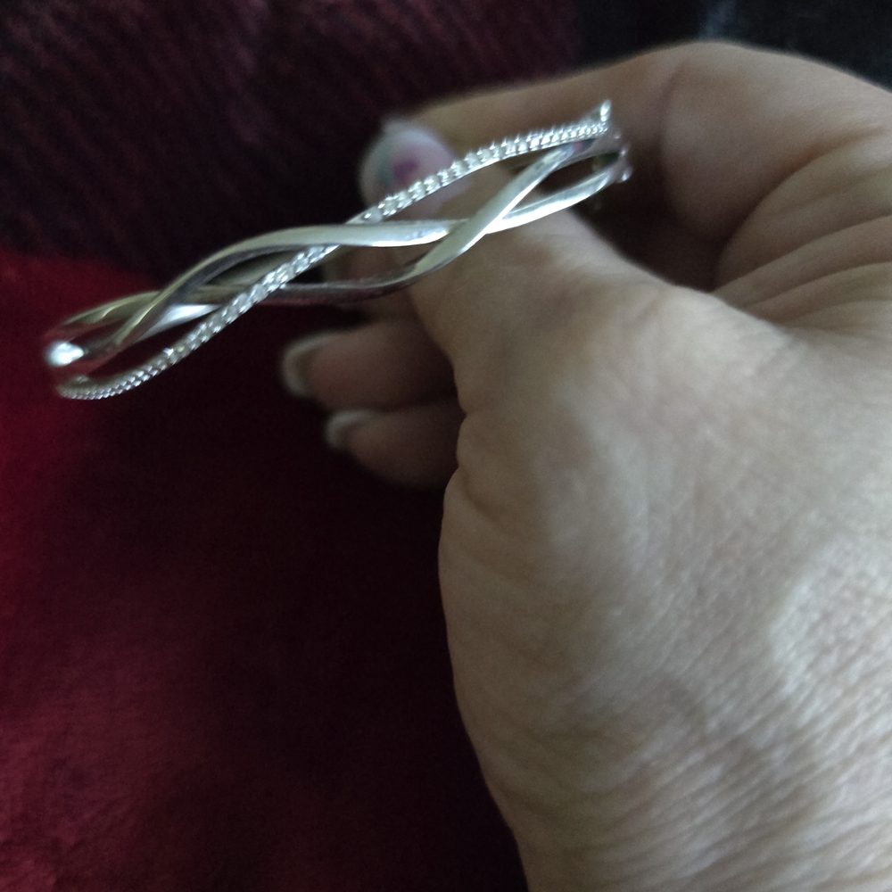 Littmsn Jewler - Real Sterling Silver & Diamond Twisted Bangle Bracelet
